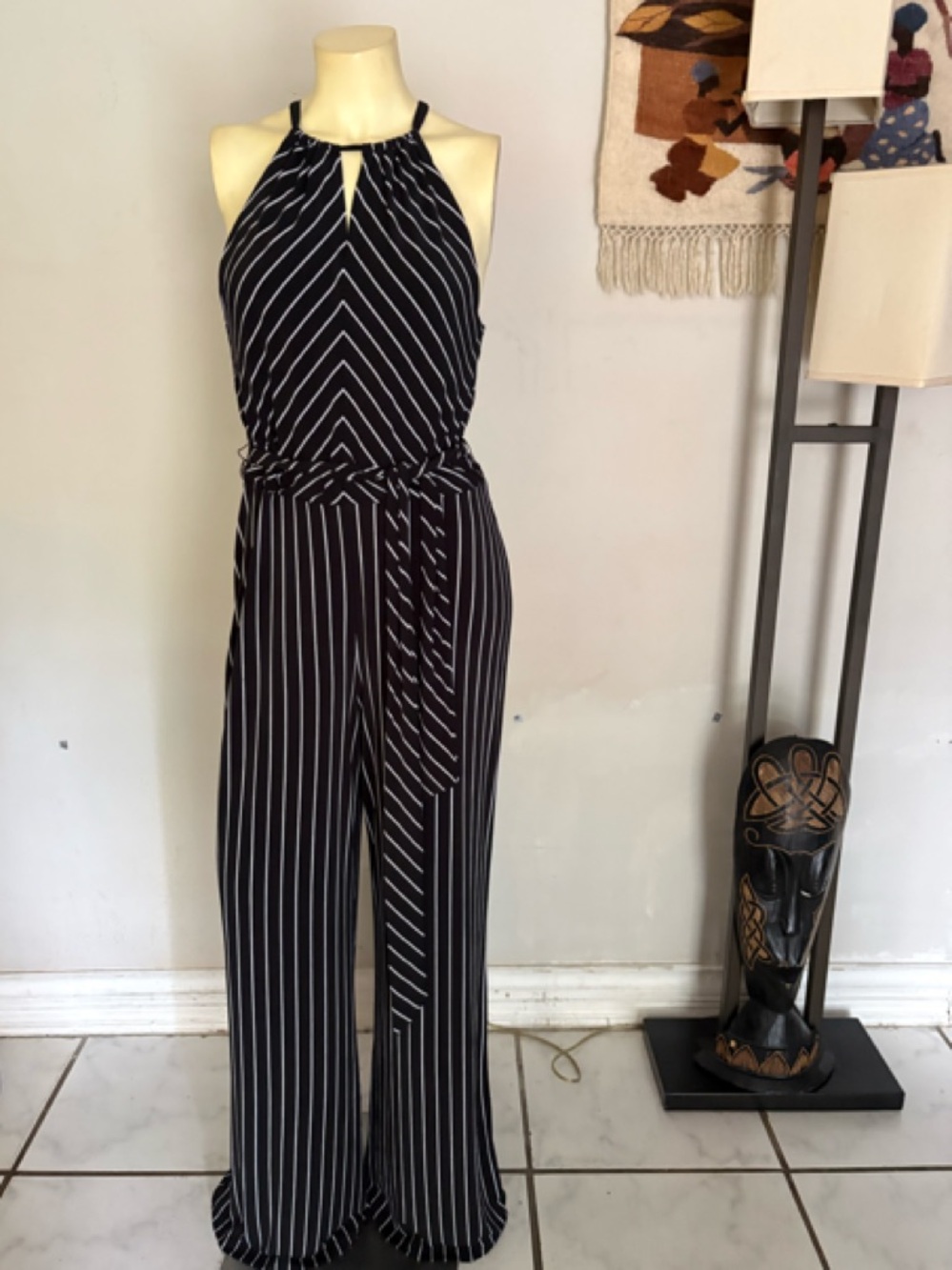 Lauren Ralph Lauren Black and White Pinstripe Wide Leg Jumpsuit